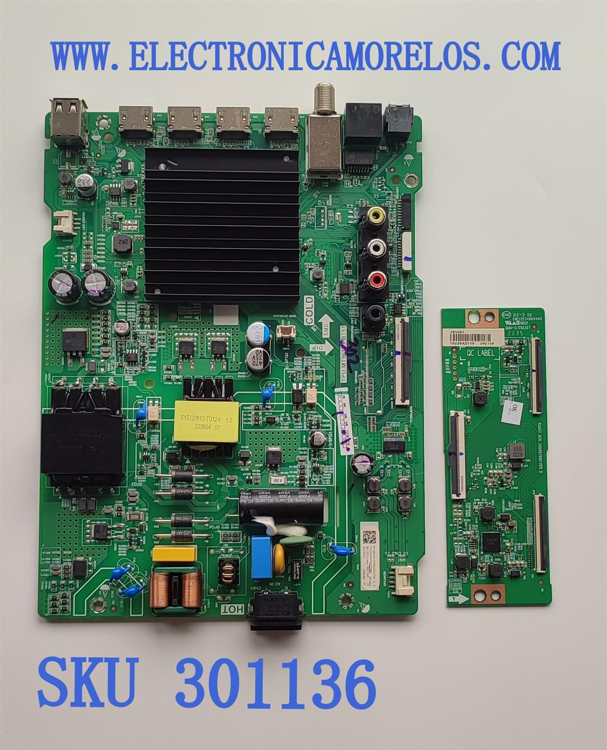 KIT DE TARJETAS PARA TOSHIBA·FIRE TV 4K·UHD·HDR / NUMERO DE PARTE MAIN FUENTE (COMBO) 291229 / TPD.MT9612.PB751 / 291230 / T-CON 285067 / RSAG7.820.10595/ROH / 292108 / PANEL HD500Y1U51-T0L2K2\GM\CKD3A\ROH / DISPLAY T500QVN03.7 / MODELO 50C350KU 50C350U